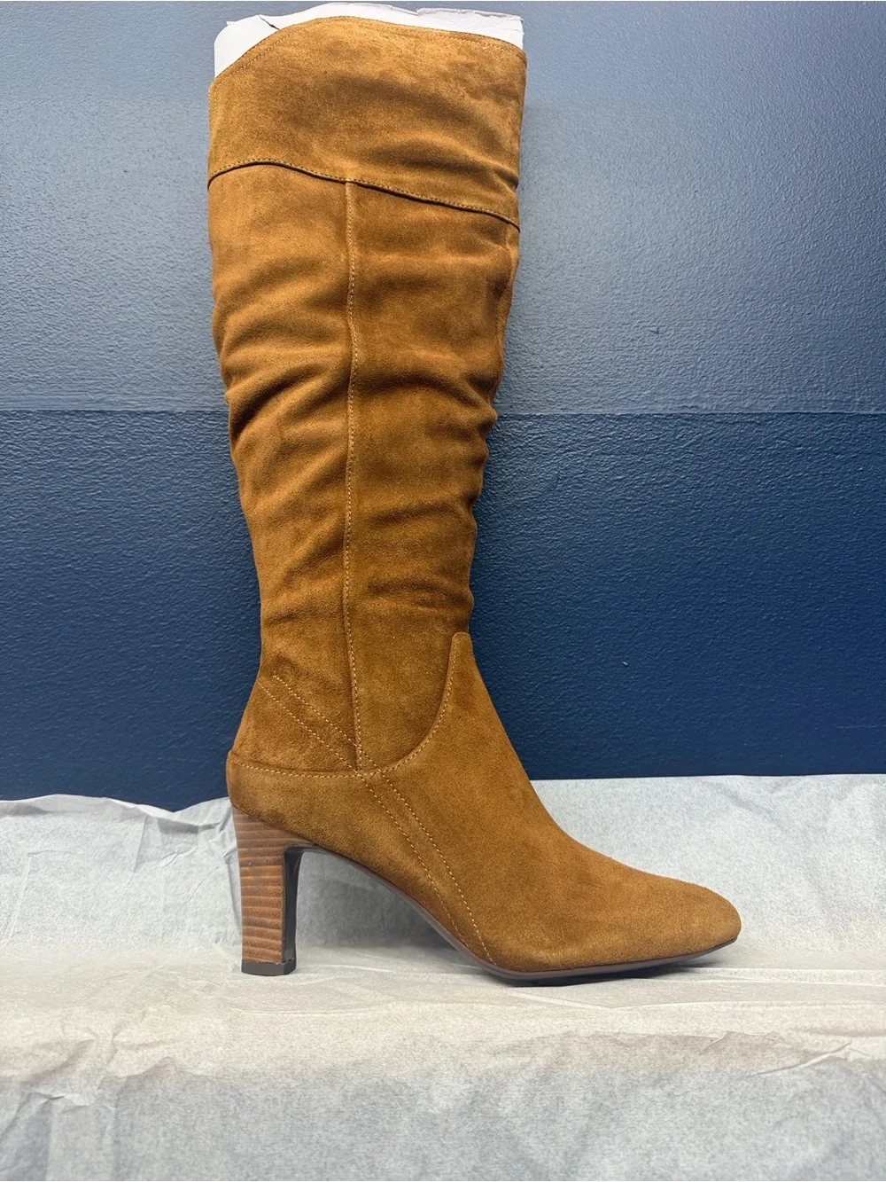 Naturalizer Yuko Chestnut Brown Suede Knee-High Block Heel Boots